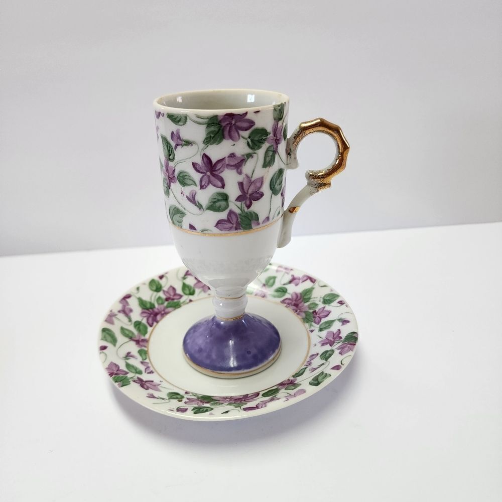 Vintage Inarco Violet Footed Cup and Saucer Set